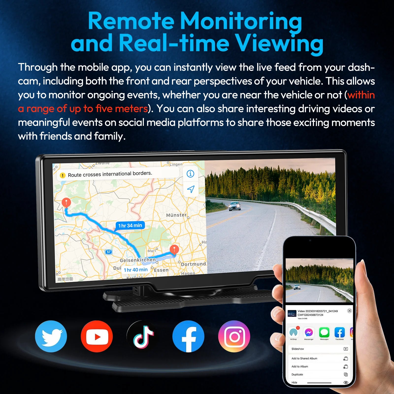 10" 4K Car Dash Cam with Apple CarPlay, Android Auto & GPS
