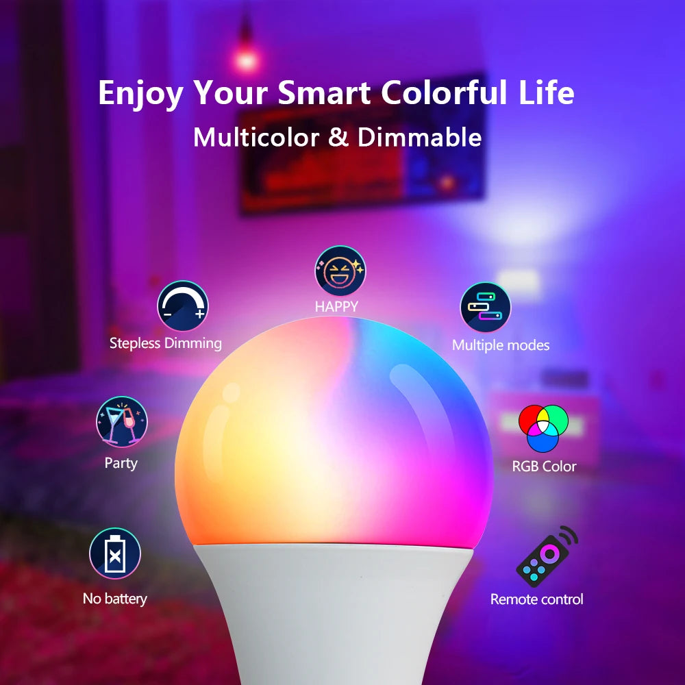 16-Color RGB LED Bulb E27 – Dimmable with Remote