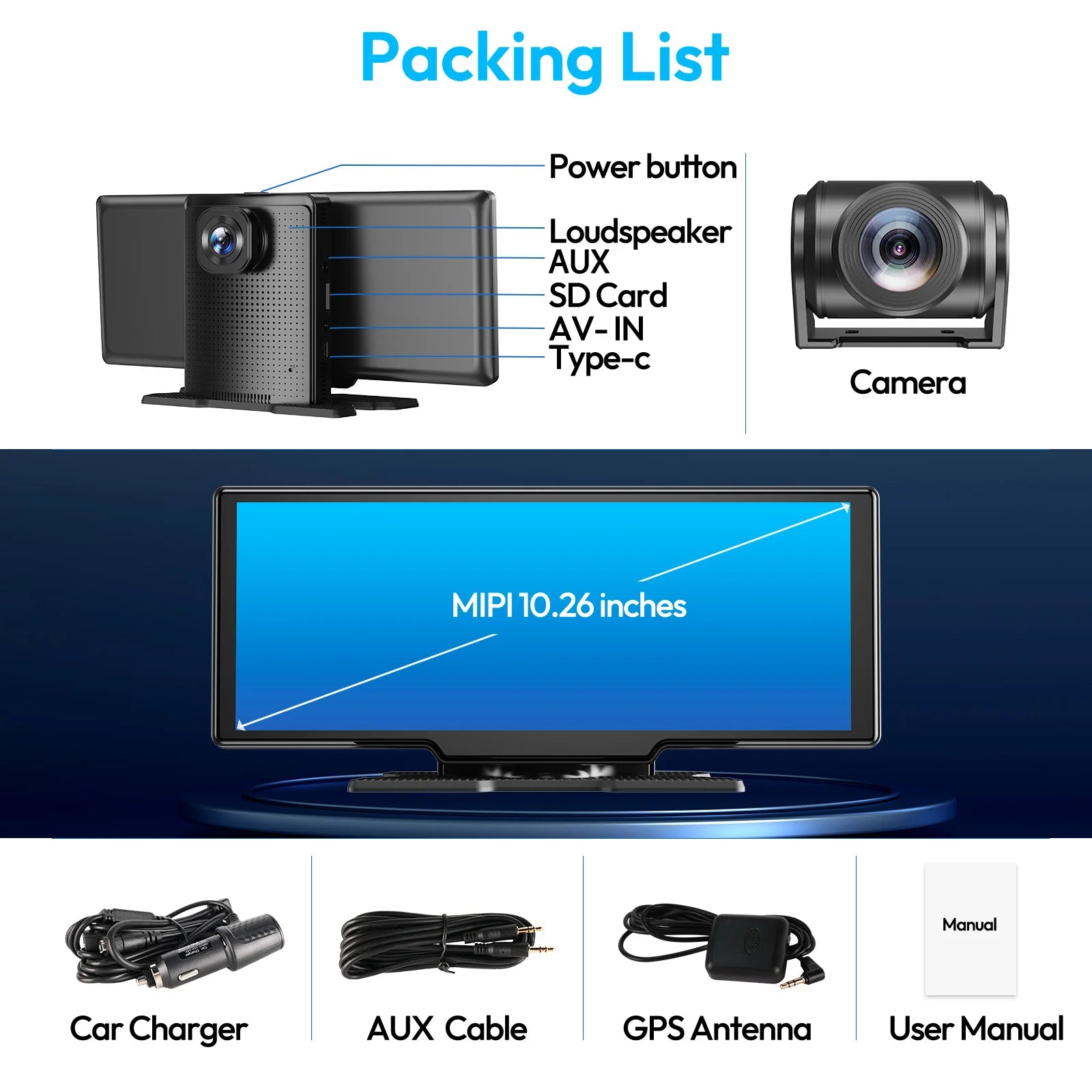 10" 4K Car Dash Cam with Apple CarPlay, Android Auto & GPS