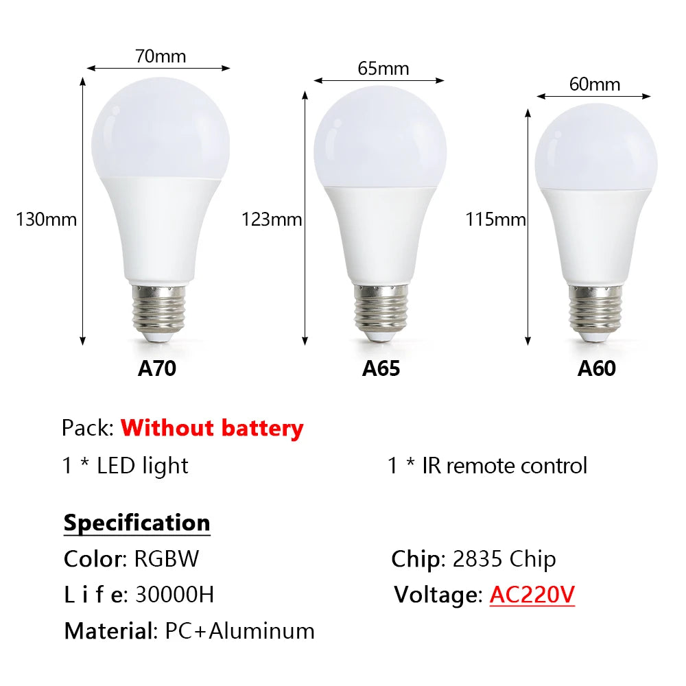 16-Color RGB LED Bulb E27 – Dimmable with Remote