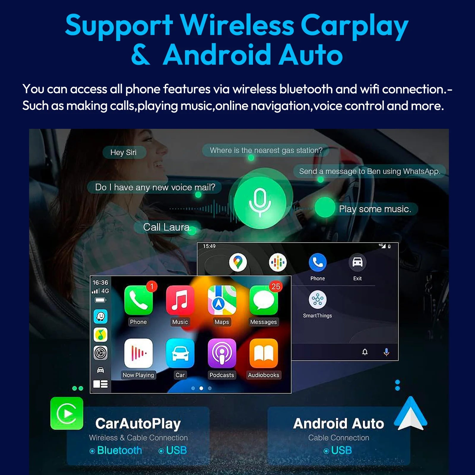 10" 4K Car Dash Cam with Apple CarPlay, Android Auto & GPS