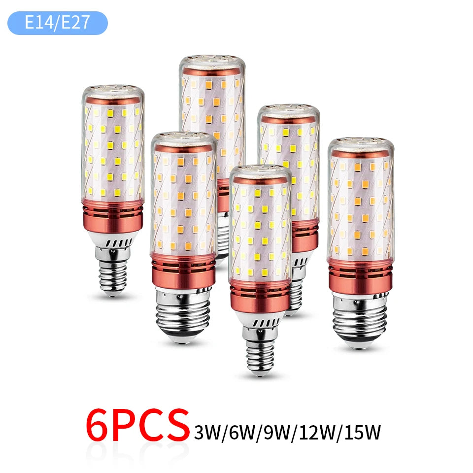 6pcs LED Corn Lamps – 3W to 15W E27/E14 (220V/110V)