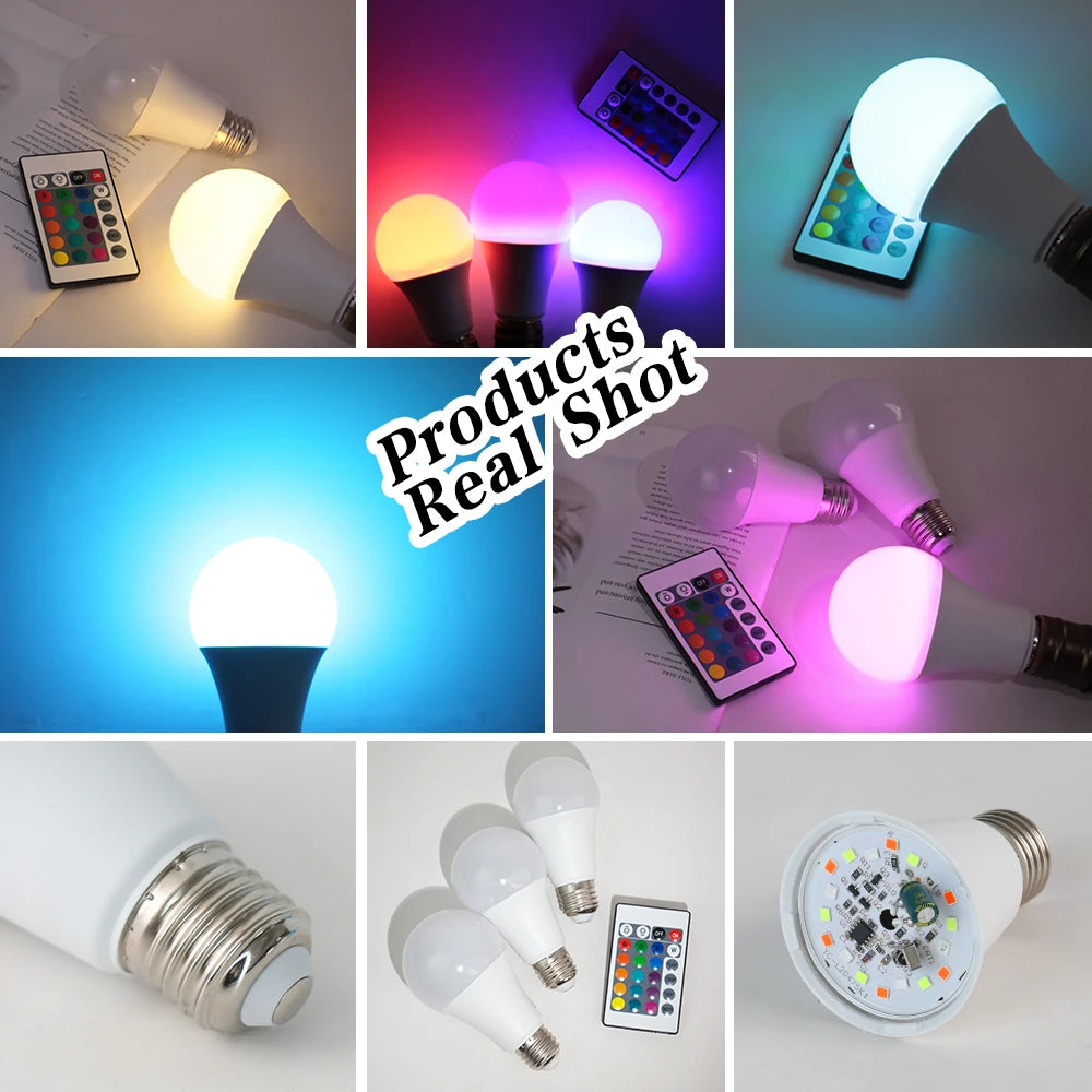 16-Color RGB LED Bulb E27 – Dimmable with Remote